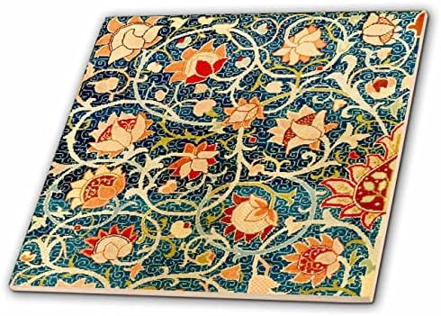 3dRose William Morris Dönen Çiçekler Mavi Kırmızı Turuncu Çiçek Desenli Baskı-Fayans (ct-371804-6)