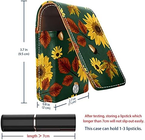 Estetik Sonbahar Ayçiçeği Küçük Ruj Kılıfı İçin Ayna İle Çanta, Dayanıklı Deri Kozmetik makyaj tutucusu, Taşınabilir