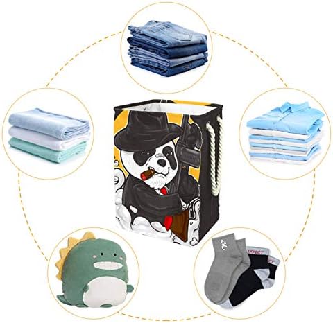 MAPOLO Çamaşır Sepeti Tabancalı Komik Panda Kulplu Katlanabilir Keten Çamaşır Sepeti Çıkarılabilir Braketler Çamaşır