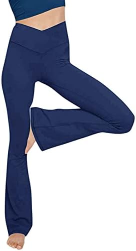 Crossover Flare Yoga Pantolon Kadınlar için Yüksek Belli Bootcut Egzersiz Tayt Streç Bootleg Rahat cepli pantolon