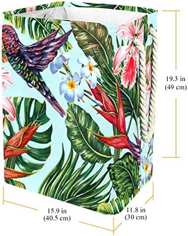 Çamaşır Sepeti Bahar Tropikal Palmiye Kuşları Çiçek Kolları ile Katlanabilir Keten Çamaşır Sepeti Çıkarılabilir Braketler