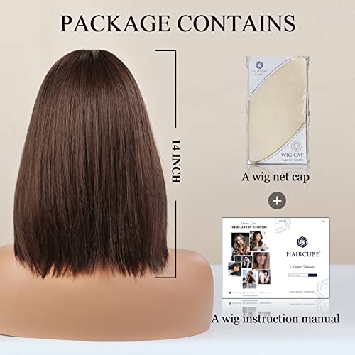 HAİRCUBE Bob Kahverengi kahküllü peruk Kısa Kahverengi Peruk Kadınlar için Omuz Uzunluğu Doğal Düz Sentetik Peruk