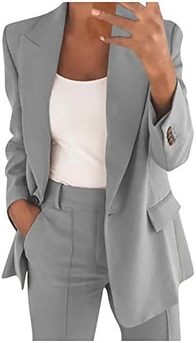 Blazer Ceketler Kadınlar için Çentikli Yaka Blazers Çalışma Ofisi Ceket Düğmesi Gevşek Fit Uzun Kollu Takım Elbise