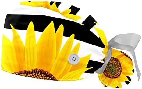 Çalışma Şapka Düğmeleri ve Kurdele Bağları Kadınlar için 2 Paket, Sarı Ayçiçeği Ayarlanabilir Unisex Cerrahi Kapaklar