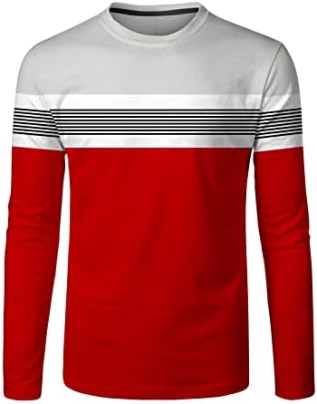 Xiloccer Erkek Moda Rahat Spor Çizgili Dikiş Dijital Baskı Yuvarlak Boyun T Gömlek Uzun Kollu Üst T Shirt Erkekler