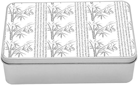 Ambesonne Asya Teneke Kutu, Yinelenen Hiyeroglifler Bambu Yaprakları Düz Zemin üzerinde İllüstrasyon, Kapaklı Taşınabilir
