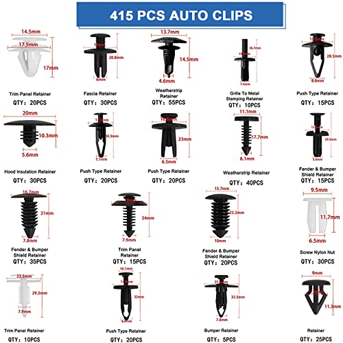 Otomotiv Klipleri Plastik Klips Temizleme Aracı 415 Adet Araba Tutucu Klipler ve Raptiye Sökücü 18 En Popüler Boyutları