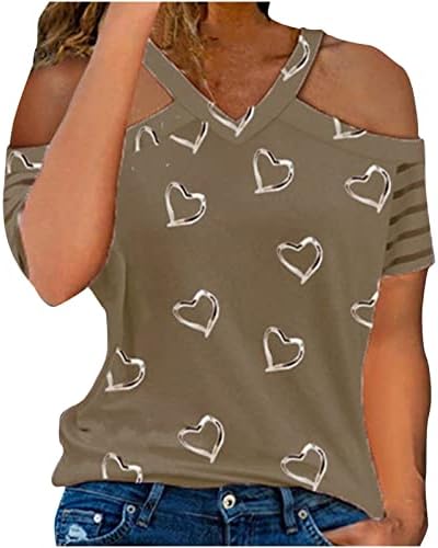 Genç Kız Bluzlar Kap Kısa Kollu Soğuk Omuz Üstleri V Boyun Spandex Aşk Sevgilisi Baskı Çizgili Yaz Sonbahar Bluzlar