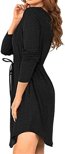 ıQKA Kadın Sonbahar Kış Rahat Gömlek Elbise Uzun Kollu Düğmeli V Boyun A-Line Salıncak Vardiya Elbiseler Gevşek Fit