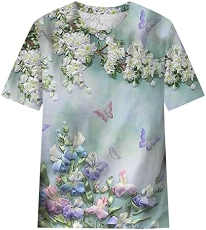 Tişörtleri Gömlek Kadınlar için, çiçek Baskılı Kısa Kollu O Boyun T-Shirt Şık Tişörtleri Kadınlar için Rahat Yaz