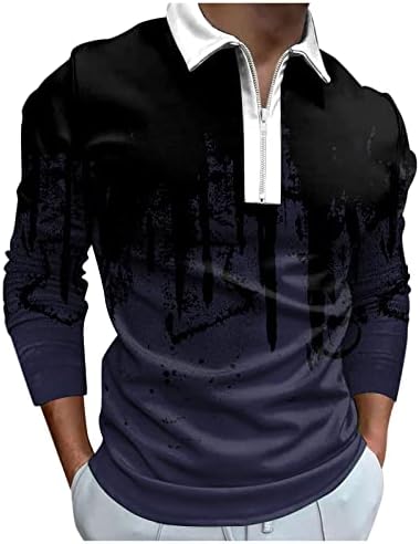 XXBR 2022 Yeni Erkek polo gömlekler, Uzun Kollu 1/4 Zip Up Boyun Golf Üstleri Sokak 3D Dijital Baskılı Rahat Tasarımcı