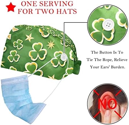 Düğme Ter bandı ile 2 Paket Çalışma Kapağı, Yeşil Doğal Yonca Yaprakları ayarlanabilir çalışma şapkası