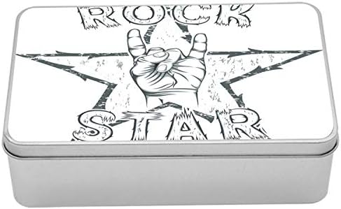 Ambesonne Popstar Partisi Metal Kutu, Rock Yıldızı Teması Yüksek İşaret ve Yıldız Aşınmış Eskiz Hareketi Vintage,