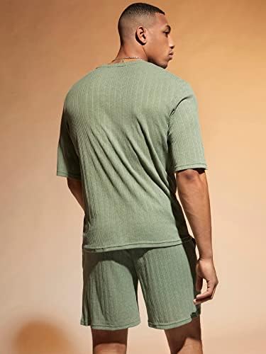 LUBOSE İki Parçalı Kıyafetler Erkekler için Erkekler Katı Tee ve İpli Bel Şort (Renk: Nane Yeşili, Boyut: XX-Large)