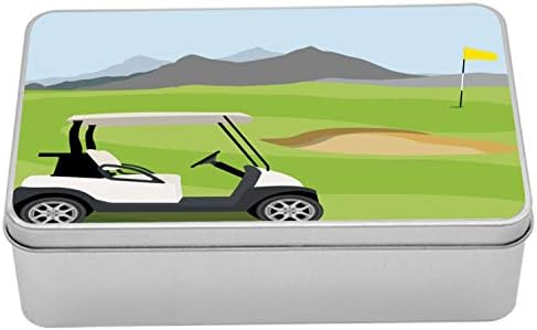 Ambesonne Golf Sahası Sahnesi Teneke Kutu, Araba Tarlası Dağları ve Bayrak Baskılı Karikatür Manzara, Kapaklı Taşınabilir