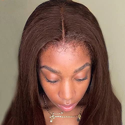 Quınlux Peruk Kahverengi Renkli Kinky Kıvırcık Kenarları 13X6 HD Dantel Frontal İnsan Saç Peruk Ön koparıp Ağartılmış