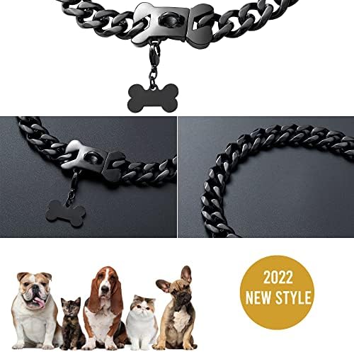 Siyah Zincir köpek tasması 19mm Siyah Küba Bağlantı köpek tasması Güvenli Yapış Toka ile Siyah Köpek Zinciri Metal